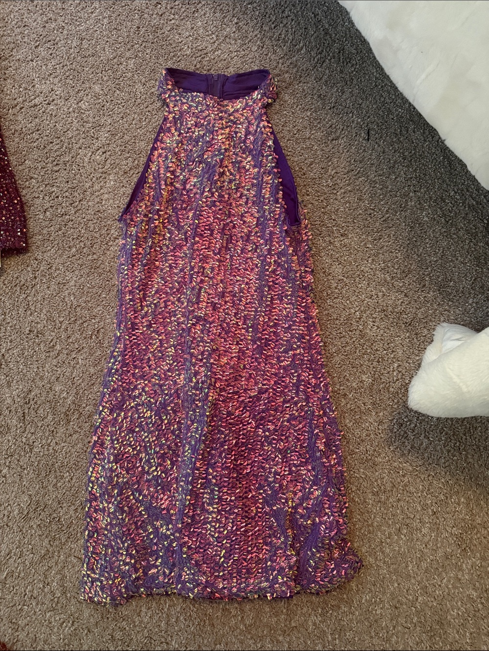 Girls Purple Sequin Halter Party Dress